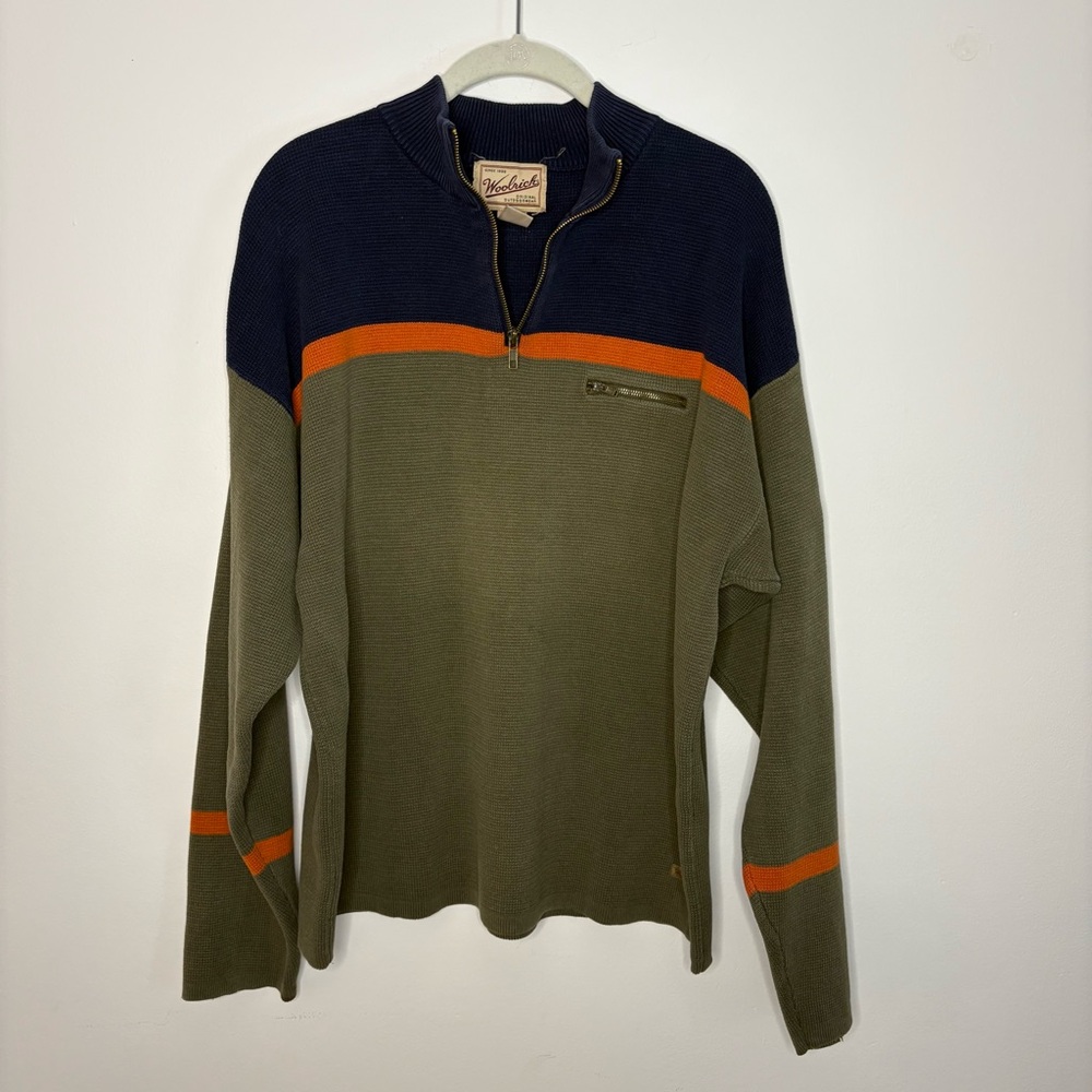 Woolrich Vintage 1/4 Zip Sweater Men’s XL Knit Cotton Blue Green Orange